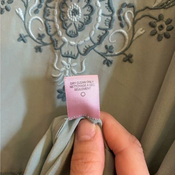 Calypso St. Barth Dadra Sage Silk Green Embroidered Elegant Embroidered Dress S - Picture 8 of 9